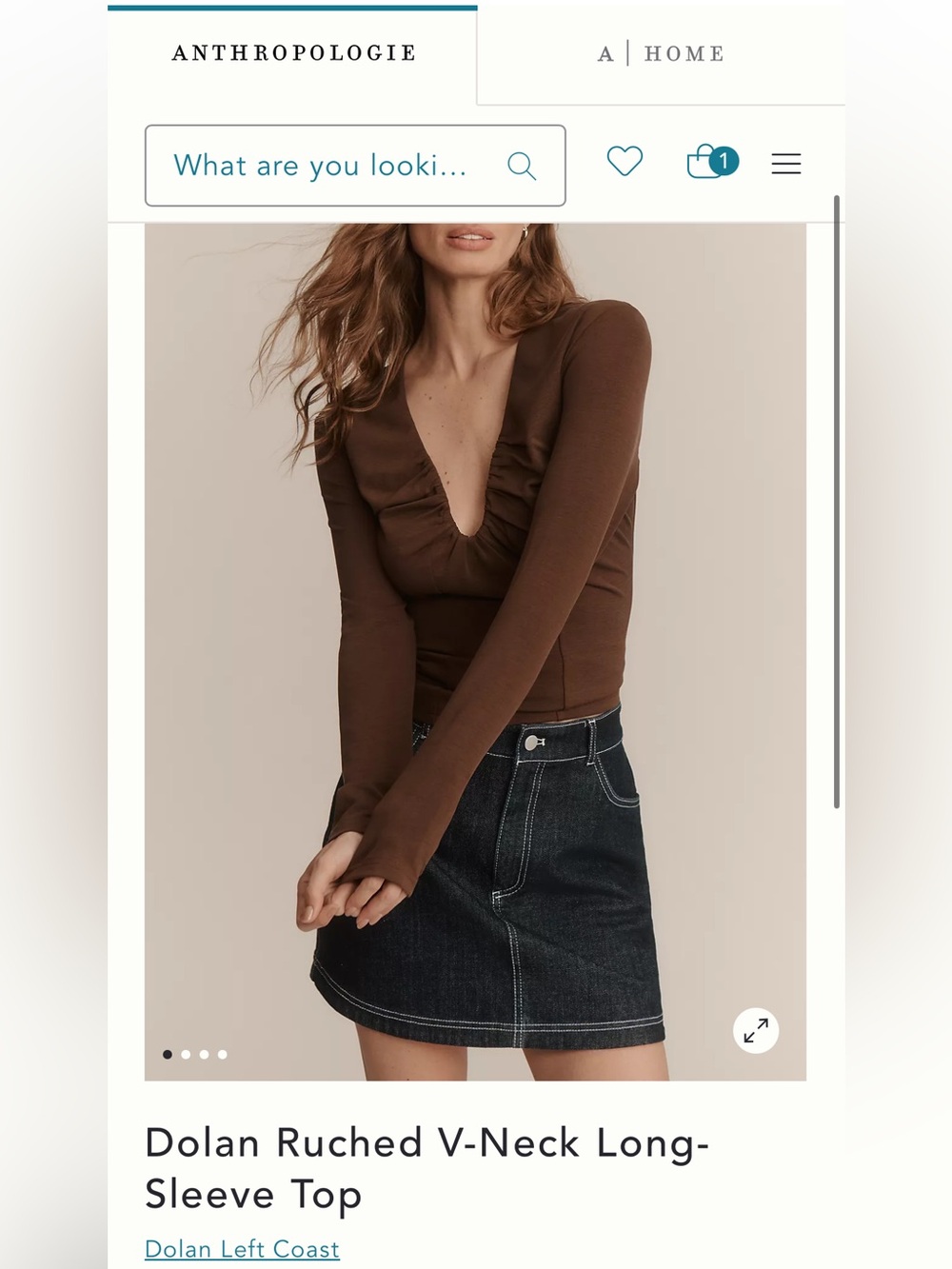 Anthropologie Dolan Ruched V-Neck Long-Sleeve Top NWT SIZE SMALL